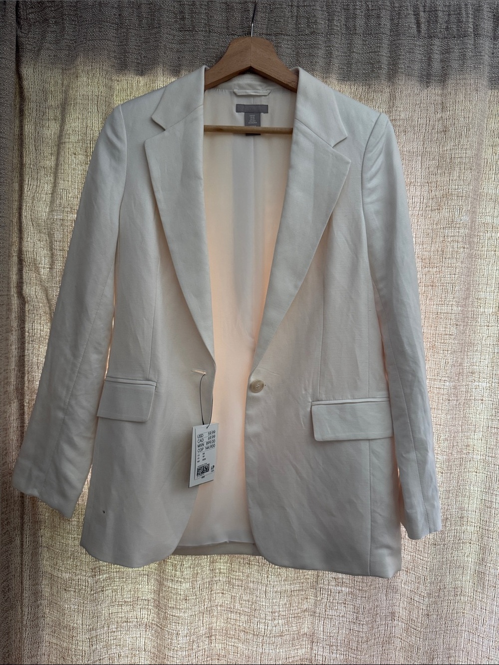 H&M Cream Single-Button Notch Lapel Blazer